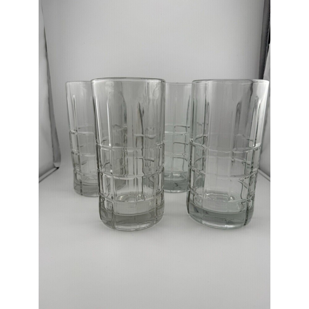 Set of 4 Anchor Hocking Tartan Manchester Clear Iced Tea Glasses USA 16oz